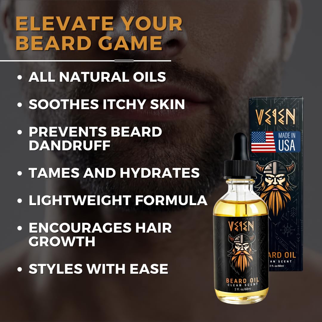 Veien Beard Oil for Men - White Tea Scented Beard Softener & Conditioner - 2oz Premium Grooming Oil