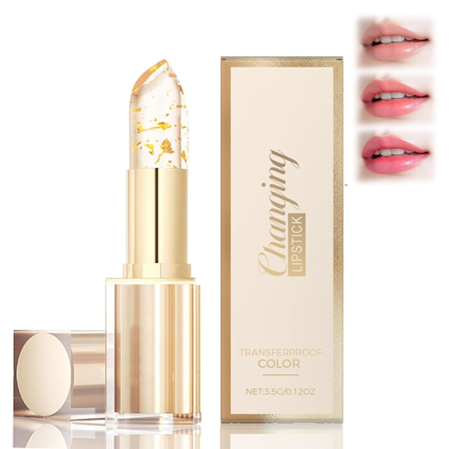 Transferproof Color Changing Lipstick for Women, Gold Crystal PH Lipstick Color Changing, Clear Lip stick That Changes Color (1PCS)