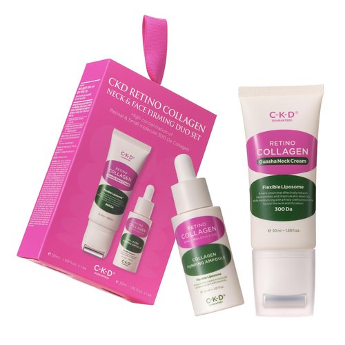 CKD Retino Collagen Gua Sha Neck Cream & Facial Serum Duo - Firming & Deep Moisturizing Korean Skincare Gift Set