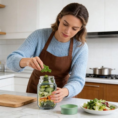 Portable Salad Jar by [Brand Name] - Leakproof Dressing Container & Removable Lid Bowl | Food Grade, Reusable, Freezer & Dishwasher Safe