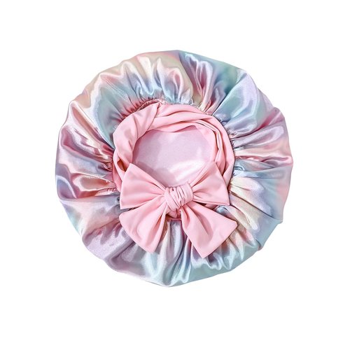 GDTOGRT Satin Silk Bonnet for Sleeping Women, Double Layer Sleep Hair Bonnets Caps for Curly Natural Hair with Tie Band - Aura