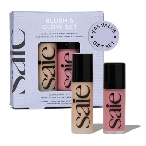 Saie Blush & Glow Gift Set | Dew Blush in Lady & Glowy Super Gel Highlighter - Vegan Makeup Kit (2 Count)
