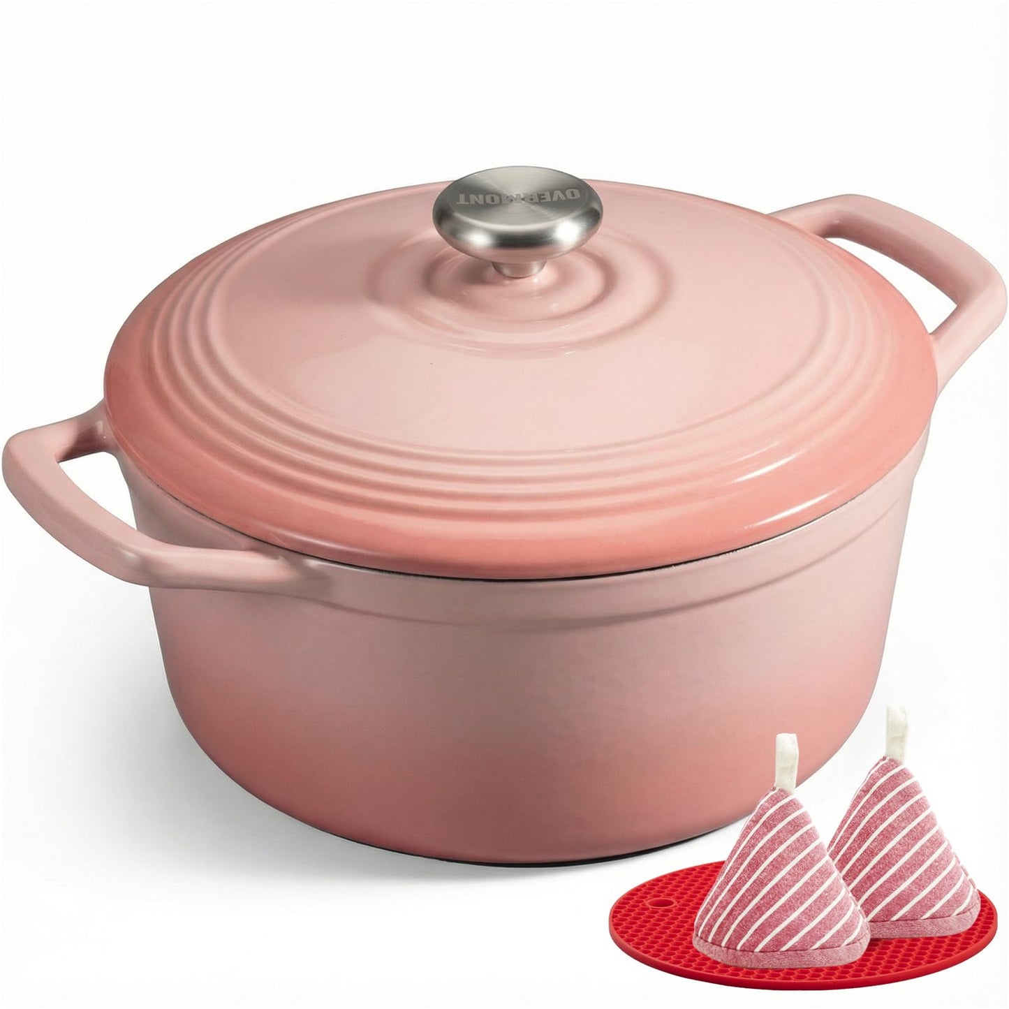 Overmont Enameled Cast Iron Dutch Oven - 4.5QT Pot with Lid Cookbook & Cotton Potholders - Heavy-Duty Cookware for Braising, Stews, Roasting, Bread Baking bottle green