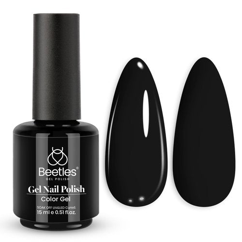 Beetles Black Gel Nail Polish -15ml Audrey Black Gel Polish Soak Off UV LED Needed Nail Art Manicure Salon DIY Design at Home Gifts for Woman