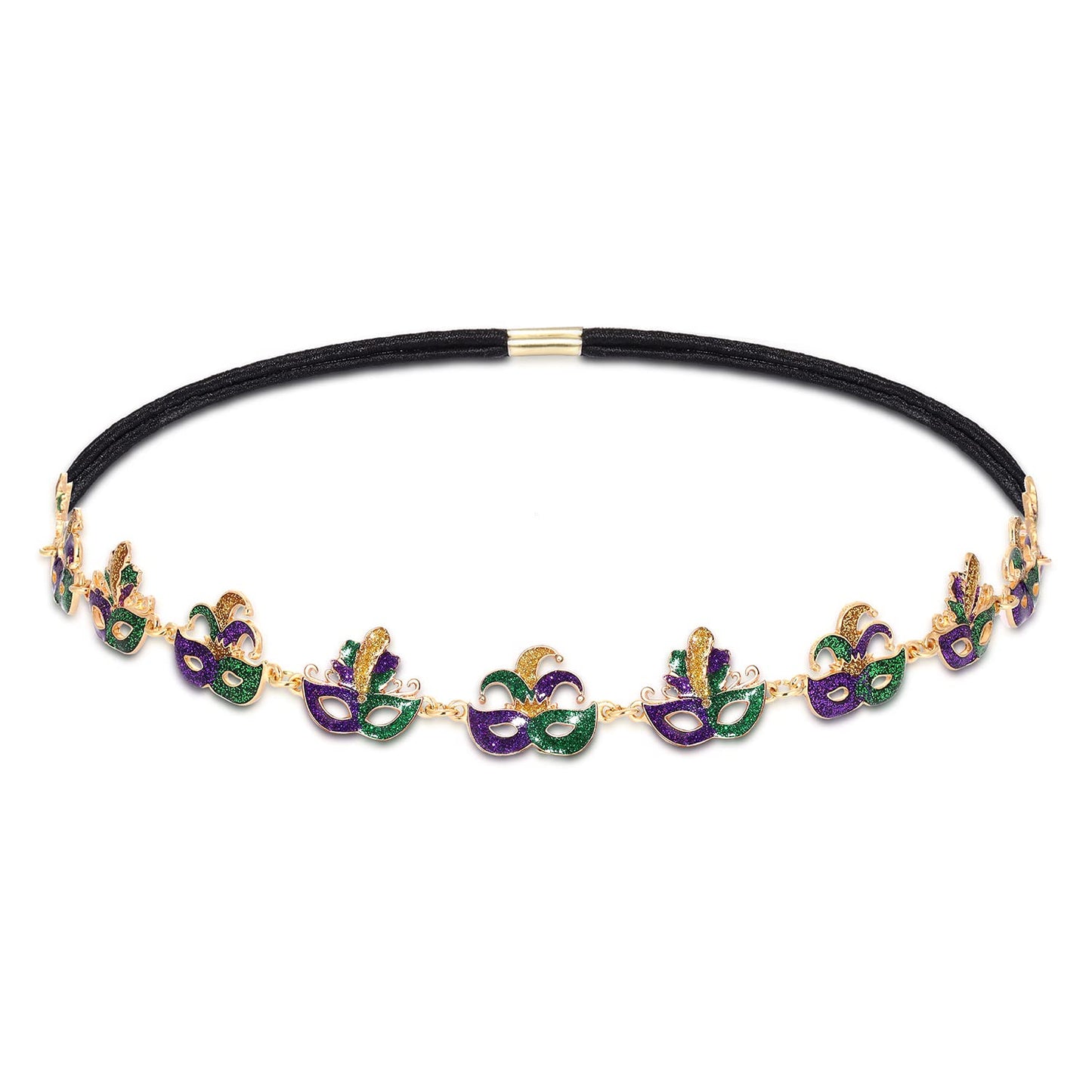 HZEYN Mardi Gras Headband Glitter Crown Mask Fleur De Lis Stretch Headbands Hair Band Party Costume Headwear Hair Accessories (Feather Mask)