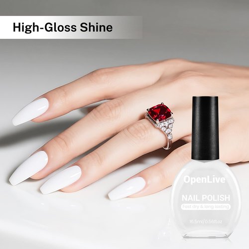 OpenLive 16.5ml White Nail Polish Large Volume Quick Drying Nail Polish, Fast Drying and Long Lasting Color Nail Art DIY Home Manicure Gift for Women