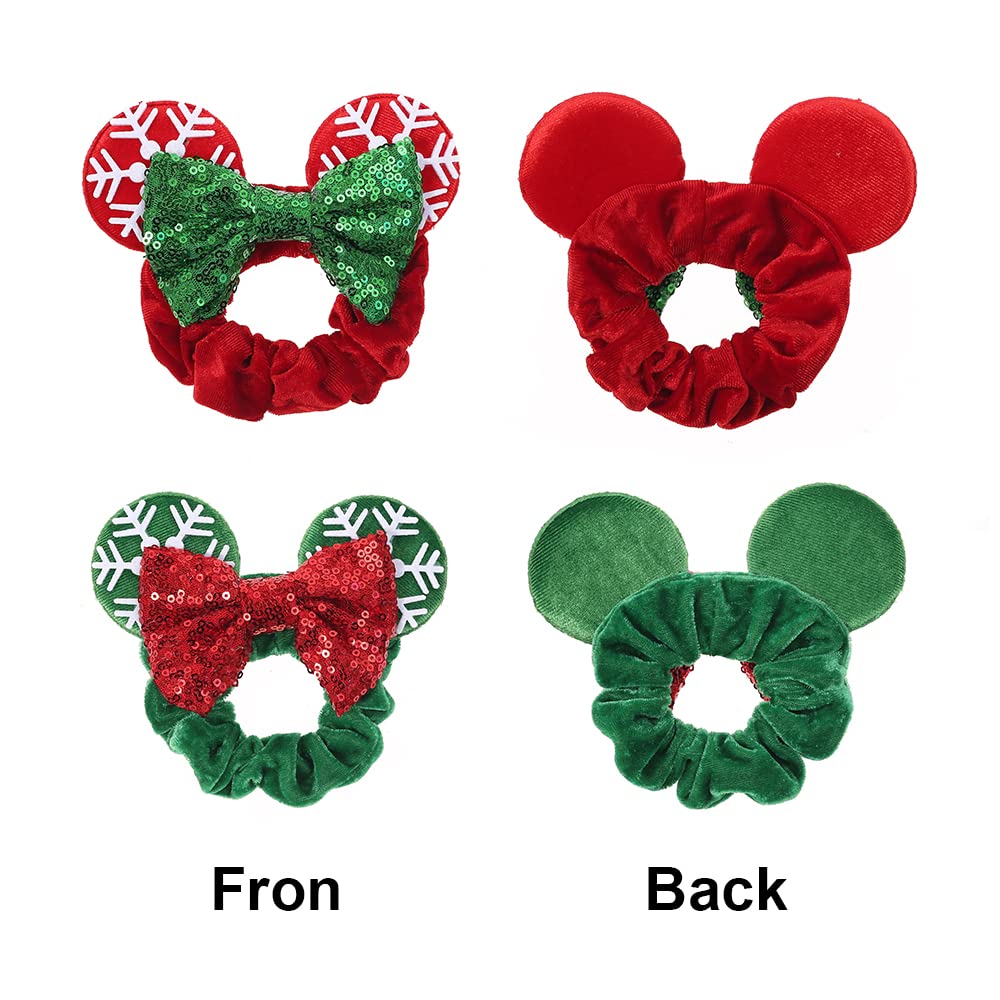 JIAHANG Christmas Velvet Mouse Ear Hair Scrunchies Lollipop Sequins Bow Ponytail Holder Festival Costume Hair Accessories for Women Girls (christmas set)