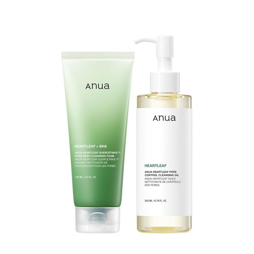 ANUA Double Cleansing Duo - Heartleaf Pore Control Cleansing Oil & Quercetinol Foam | Korean Skincare