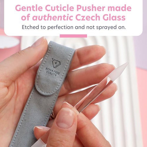 BONA FIDE BEAUTY Glass Cuticle Pusher - Dual-Ended Manicure Tool - Premium Czech Quality