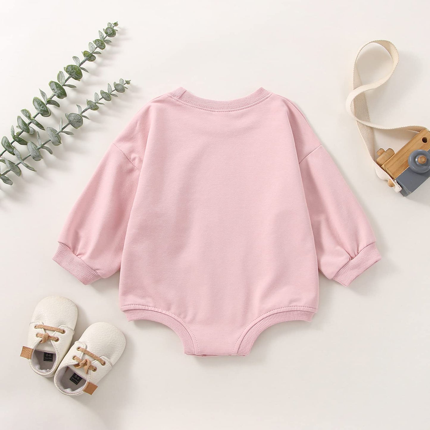 DOSYZTO Baby Girl Boy Sweatshirt Romper Outfit Solid Color Long Sleeve Round Neck Jumpsuit Infant Bodysuit Top (Solid Pink Romper,12-18 Months)