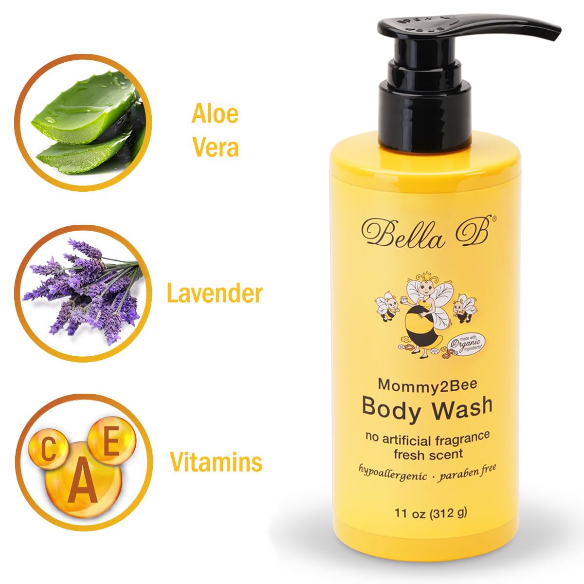 Bella B Mommy2Bee Body Wash 11oz - Pregnancy-Safe, Organic Formula for Fresh, Clean Skin