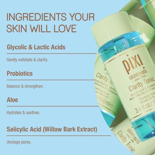 Pixi Beauty Clarity Tonic - AHA & BHA Toner for Minimized Pores | 100ml (3.4 Fl Oz)