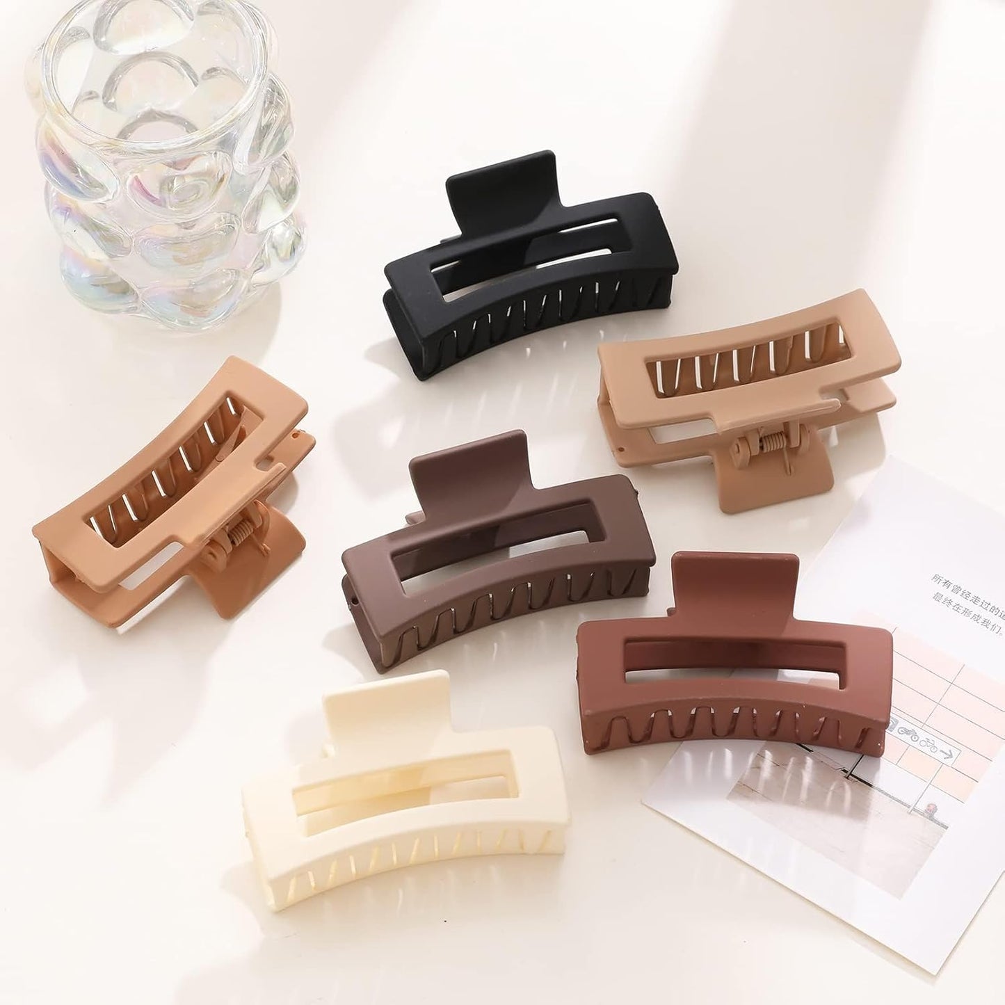 6 Pack Square Claw for Women Girls, 3.5" Medium Non-slip Rectangular Matte Clips Strong Hold Jumbo Hair Styling Accessories, Cool
