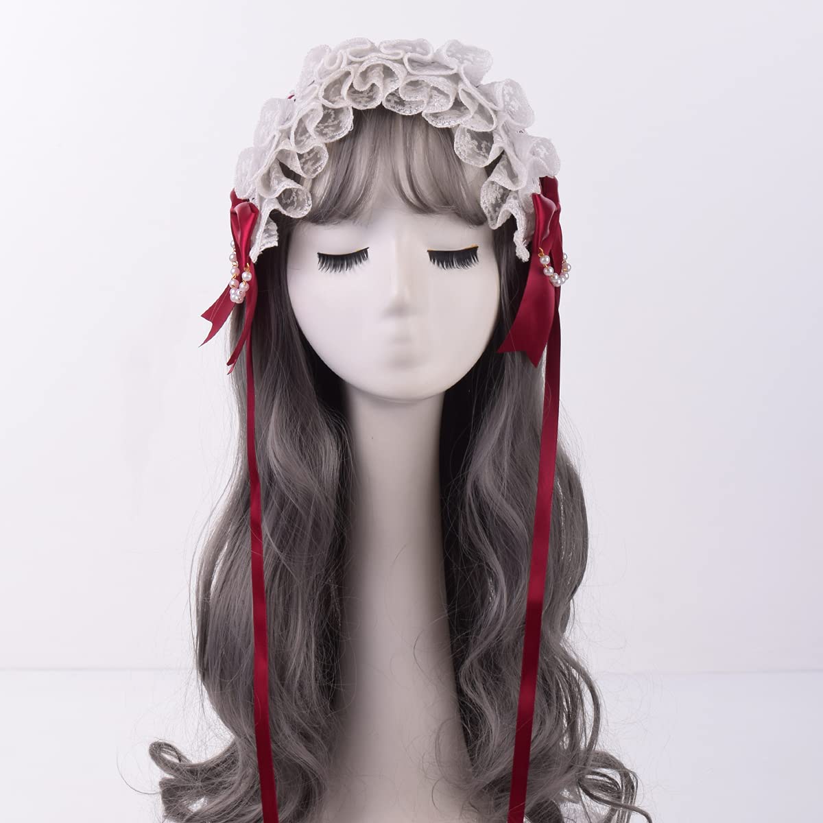 COSDREAMER Girls Maid Cosplay Headband Lace Flower Headwear (Red)