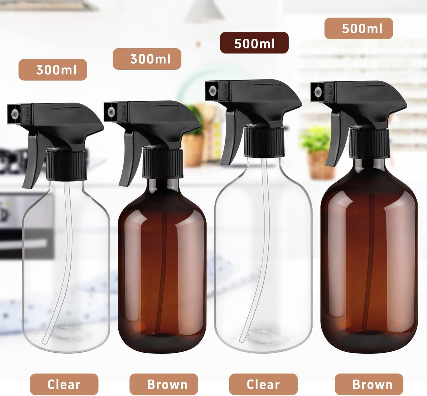 Skiennix 500ml Clear Boston Round Spray Bottles - Adjustable Nozzle for Fine Mist | Reusable Plastic Containers for Cleaning, Hair Care, Gardening