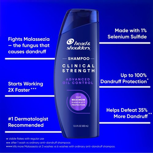Head & Shoulders Dandruff Shampoo - Clinical Strength Oil Control Formula for Flake Protection | 13.5 Fl Oz