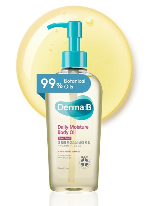 Derma B | Daily Moisture Body Oil | 99% Natural Argan & Sweet Almond | Hydrating Shower Oil for Dry Skin | 6.78 fl oz (200ml)