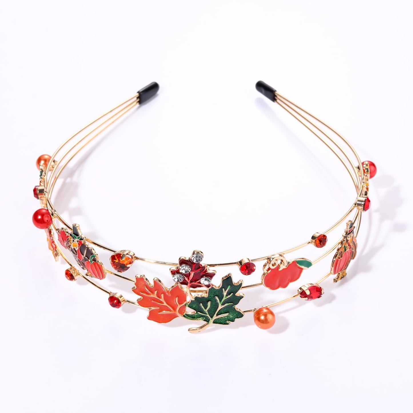 vokone Thanksgiving Headbands for Women,Fall Maple Leaf Turkey Headbands Multi Layer Crystal Hairbands Thanksgiving Day Hair Accessory Mother Grandmother Gifts (Maple Leaf)