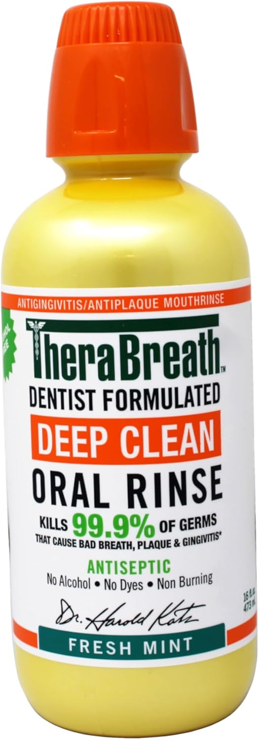 TheraBreath Deep Clean Mouthwash - Kills 99.9% of Germs, Antiseptic Fresh Mint | 16 fl oz