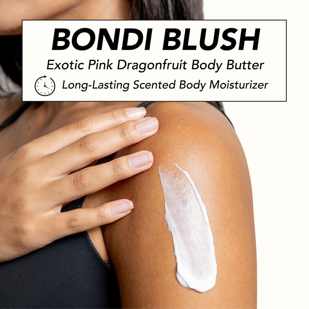 Holler and Glow Body Butter - Bondi Pink Dragonfruit Scented Moisturizer for Extremely Dry Skin | 5.29 Oz