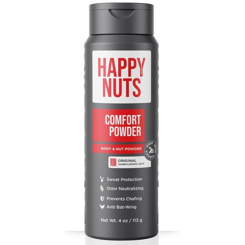 HAPPY NUTS Comfort Powder Deodorant for Men - Anti-Chafing, Sweat & Odor Control | Aluminum-Free, 4 oz Original Scent