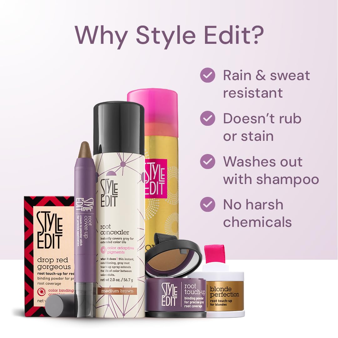 Style Edit Root Touch Up Spray - Temporary Gray Hair Concealer | Salon-Quality, Transfer-Resistant | Black, 2 oz