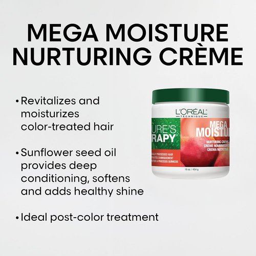 L'Oréal Technique Nature's Therapy Mega Moisture Creme - Deep Conditioning Hair Mask for All Hair Types | 16 Oz