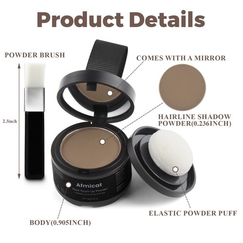 Instant Hairline Powder, Root Touch Up Hair Color for Gray Coverage and Thinning Hair, Root Cover Up Conceals Hair Loss & Bald Spots, Natural and Non-Greasy Hair Color for Women & Men, Brown