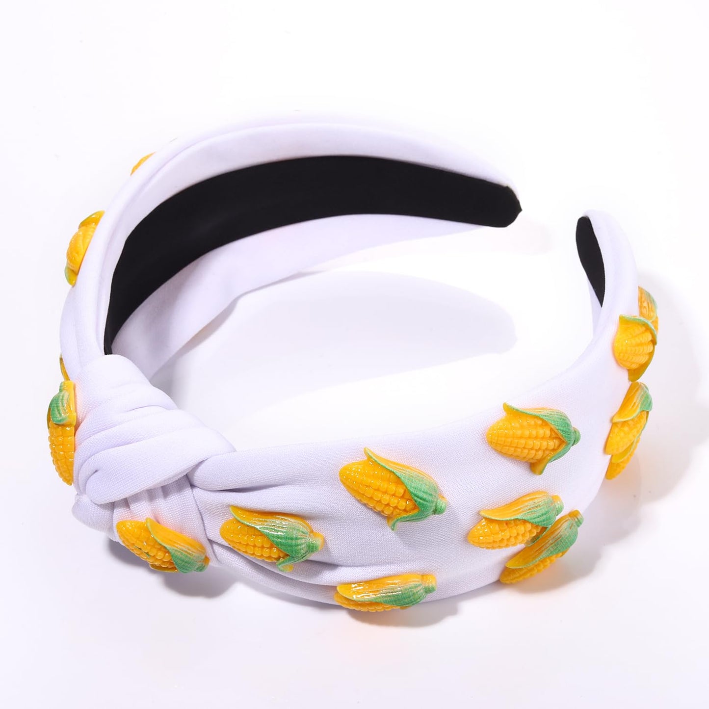 VOGUEKNOCK Fruit Headbands for Women Girls Corn Knotted Headband Summer Beach Headwear Hair Accessories (Corn-White)