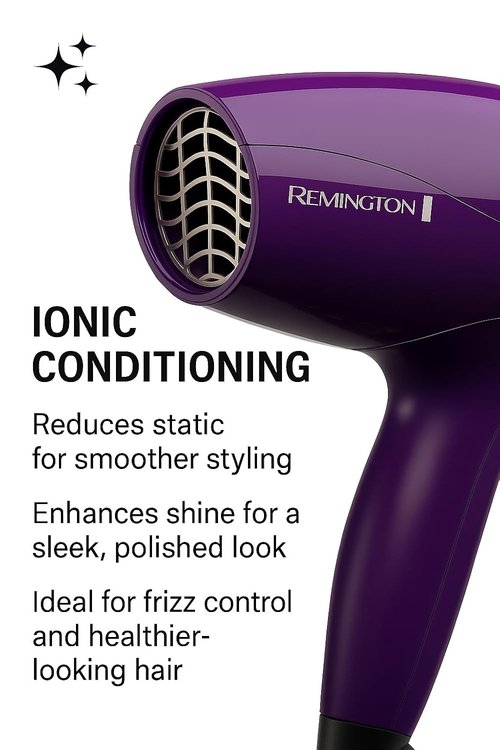 Remington Ionic Compact Hair Dryer - 1875 Watts, Travel Size with 3 Heat & 2 Speed Settings