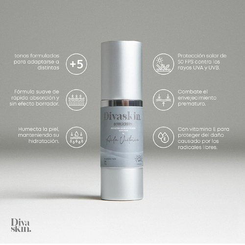 Divascreen By Divaskin Tinted Sunscreen SPF 50 | Broad Spectrum UVA/UVB Protection, Hydrating & Lightweight, Multiple Shades Available