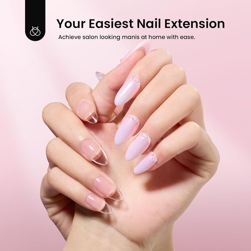 Beetles Gel Nail Kit Medium Almond with Dehydrator and Primer, 576Pcs Half Matte Etch-X Gel Nail Tips Solid Glue Mini Lamp Acrylic Nail Tips Easy DIY Nail Extension Set Gift for Women