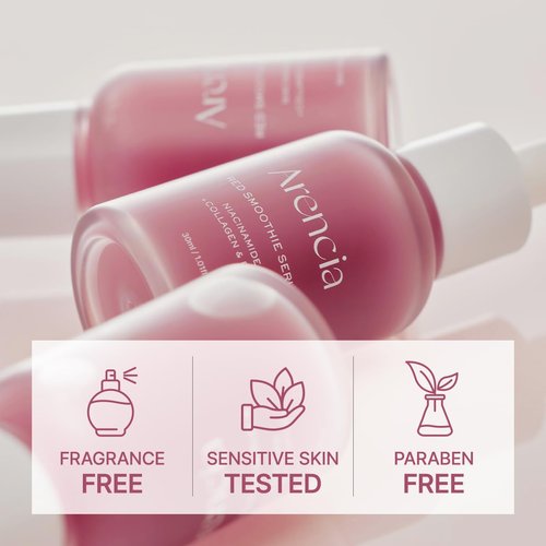 Arencia Red Collagen + Peptide Smoothie Serum - Anti-Aging Serum with 8% Niacinamide & Vitamins C & E for Radiant Skin