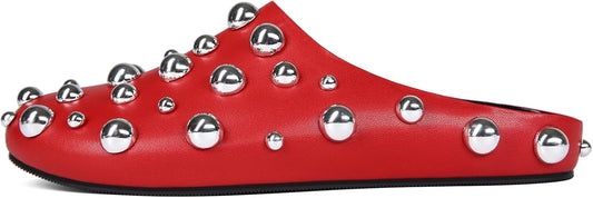 Skiennix Studded Flat Mules - Sparkly Metallic Closed Toe Slippers | Comfortable Backless Clogs