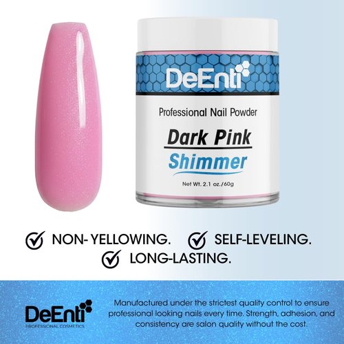 DeEnti Acrylic Nail Shimmer Powder - 2oz Dark Pink | Professional Grade, Chip-Resistant Nail Powder for Extensions & Carving