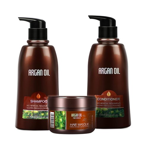 Moroccan Argan Oil Shampoo & Conditioner Set - Intense Moisturizing Hair Treatment with Mask | Color Safe, UV Protection, Gift Box