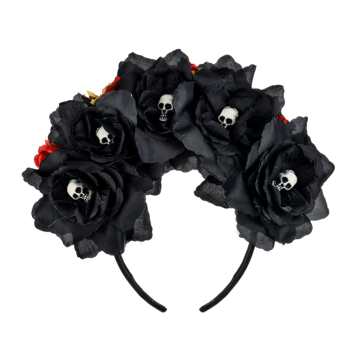 Floral Fall Women Day of the Dead Flower Crown Festival Headband Rose Mexican Floral Headpiece HC-23 (Black Rose)