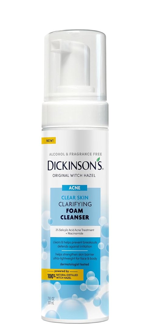 Dickinson’s Witch Hazel Acne Foam Cleanser - 2% Salicylic Acid & Niacinamide | Alcohol-Free, Gentle Daily Face Wash | 7 Fl Oz