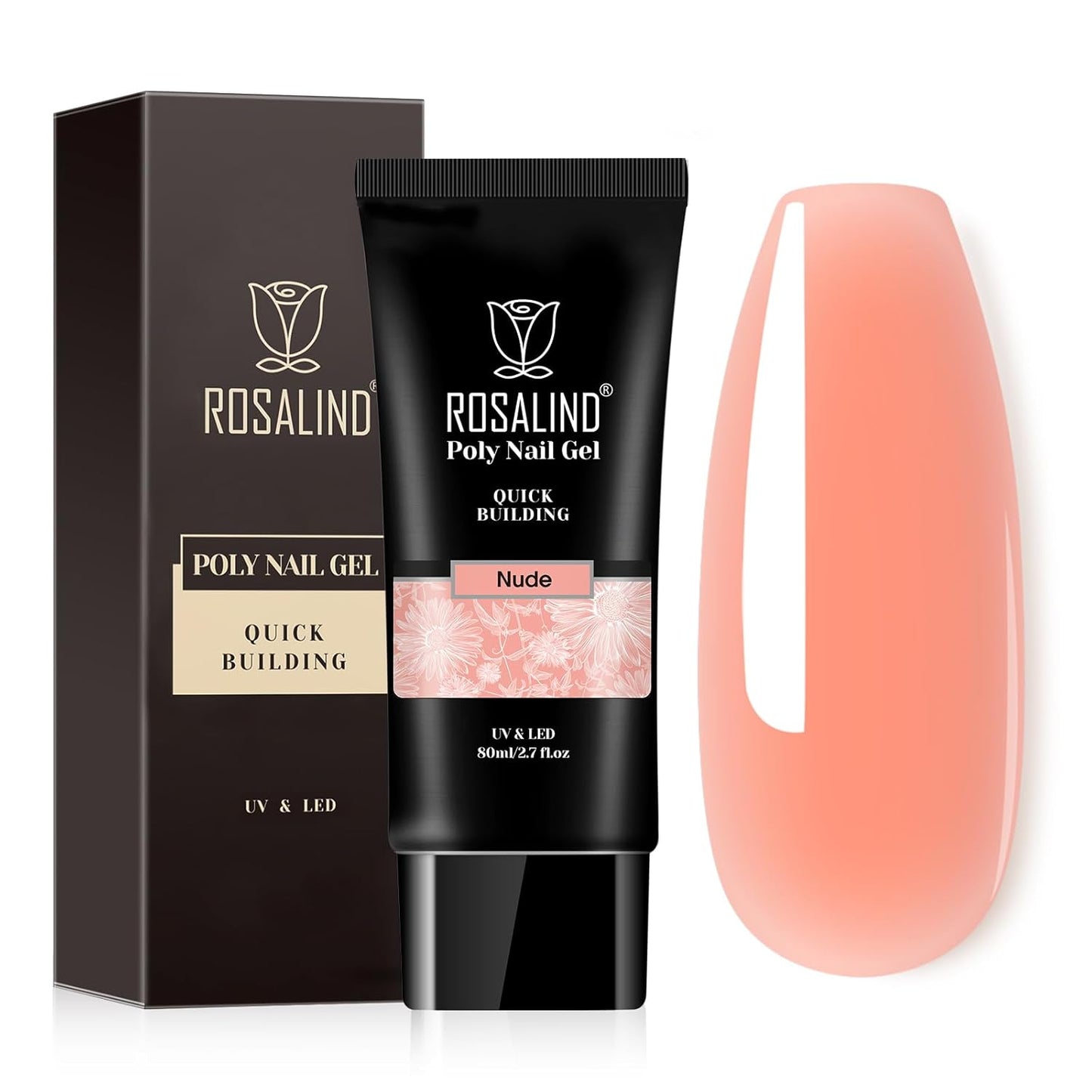 Nude Poly Extension Gel, ROSALIND 2.7 oz Light Nude Poly Nail Gel Builder for Nail Art Decoration, Thickening Extension Easy to DIY Use at Home Need UV Lamp