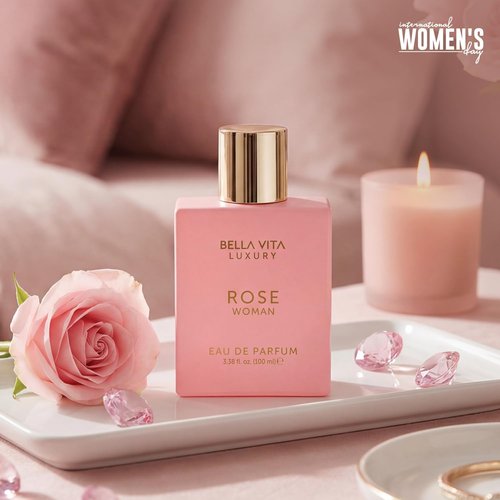 Bellavita Luxury Rose Eau de Parfum - 100 ml | Fresh Floral Peach & Jasmine | Long-Lasting Women's Fragrance