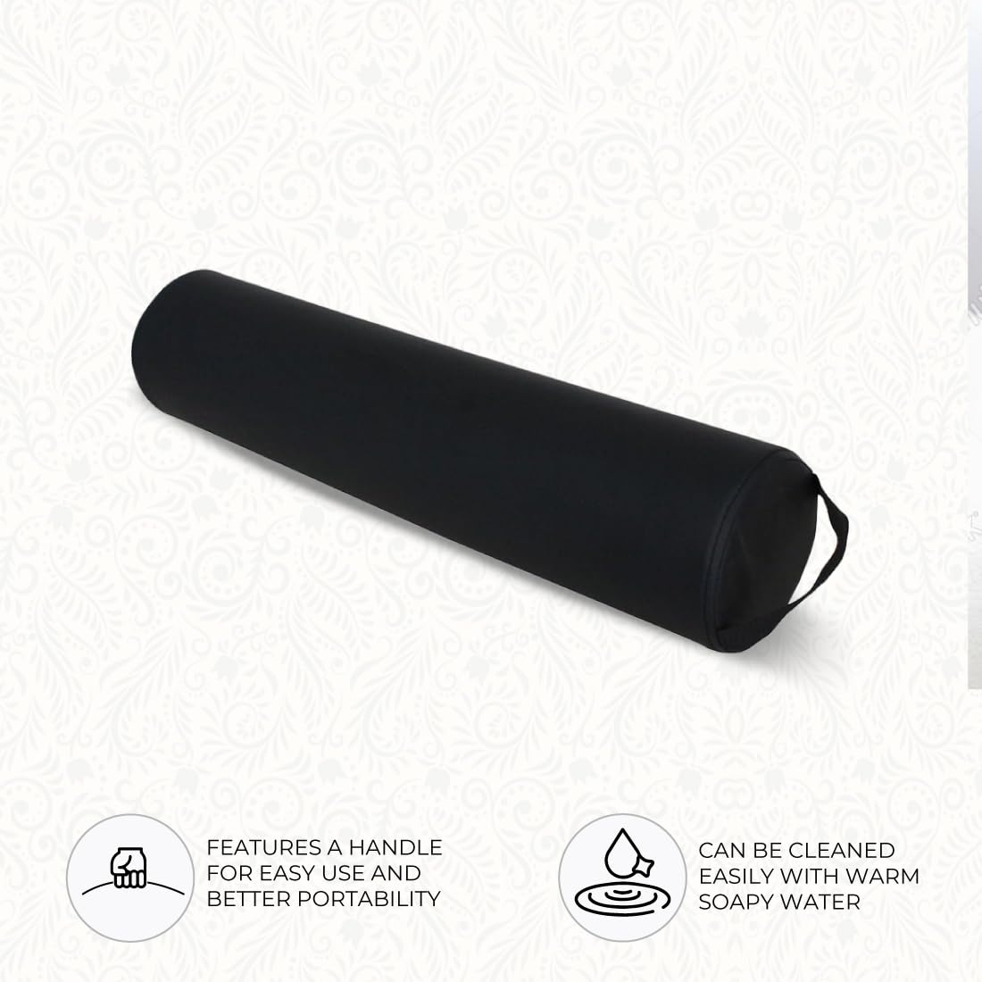 ForPro Full Round Bolster Pillow - Black, Oil & Stain-Resistant | Ideal for Massage & Yoga, 6” R x 26” L