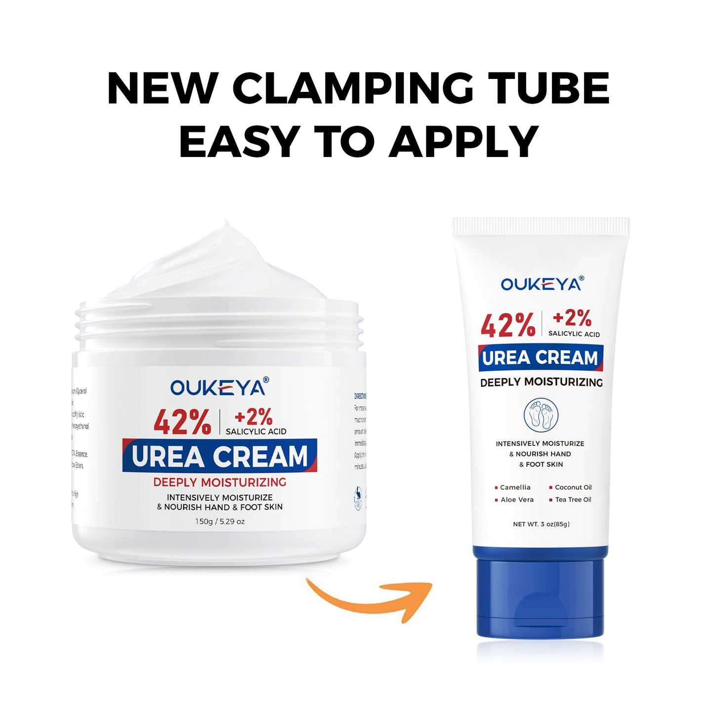 OUKEYA Urea Cream 42 Percent with 2% Salicylic Acid Tube 3 Oz, Urea Foot & Hand Cream for Dry Cracked, 40 per Urea Lotion for Feet Maximum Strength