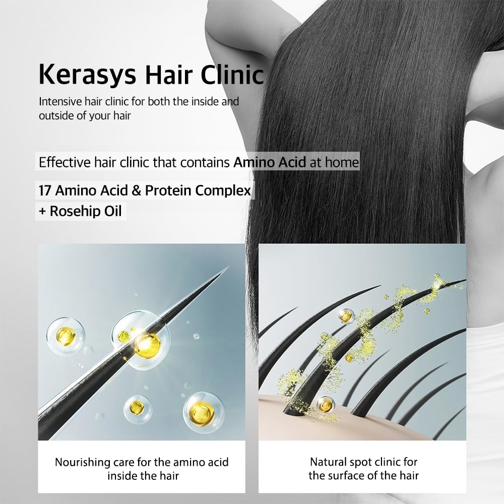 Kerasys Hair Clinic Protein Care System for Thin Limp Hair Rosehip Oil REVITALIZING 13.5 fl oz / 400 ml (Shampoo + Conditioner Set)