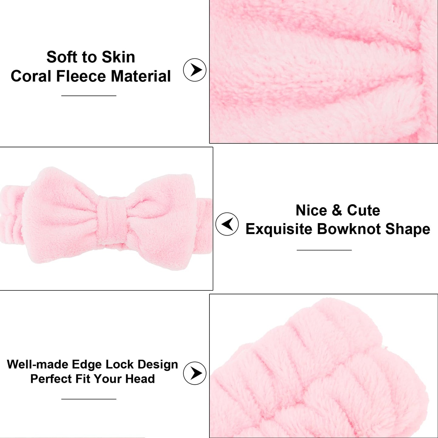 Casoty 9 Pcs Makeup Headbands, Bow Hair Band, Soft Coral Fleece Fuzzy Headbands for Women, Spa Headband for Face Washing Shower Yoga Spa Slumber Party