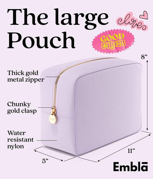Embla Large Makeup Bag - Waterproof Nylon Travel Toiletry Pouch | Spacious Lavender Cosmetic Organizer