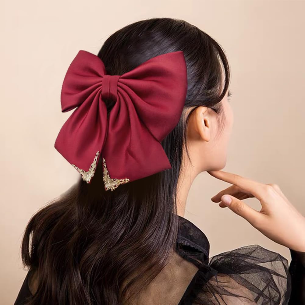 JKQBUX French hair bow clip Court retro big Bow Barrettes Hair Clip Hair Bow Clip Hair Accessories for Women Girl Wedding Party Christmas