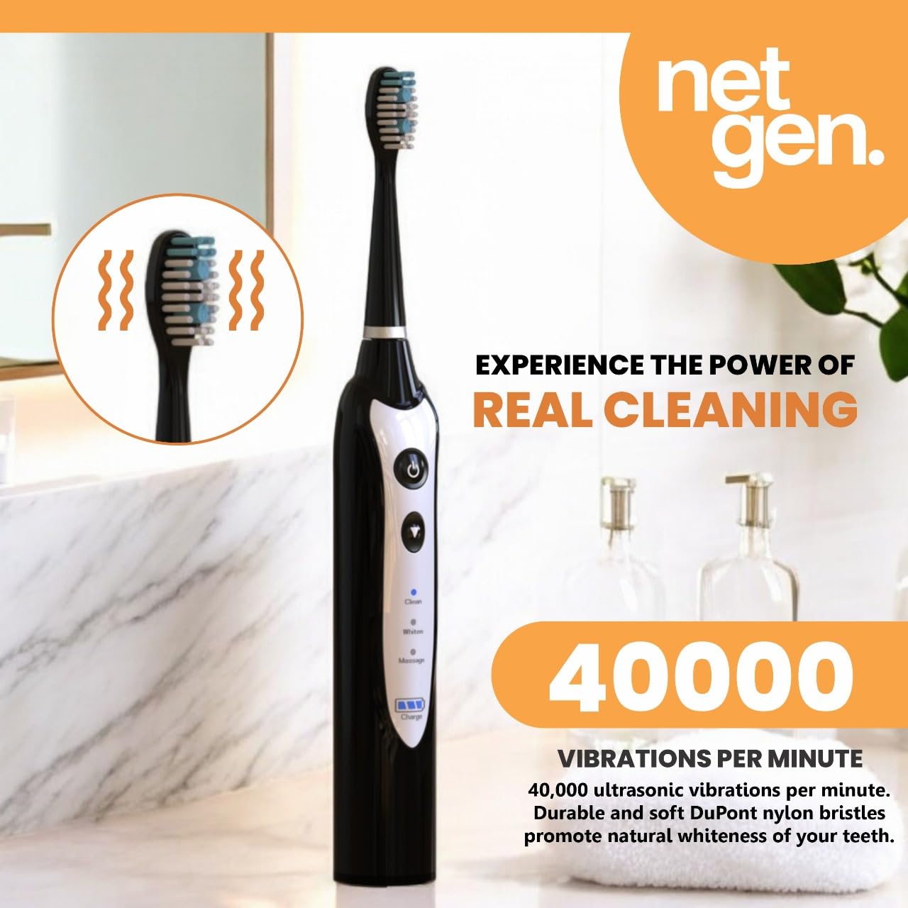 Sonic Electric Toothbrush - Rechargeable Power Brush with 5 Heads & Travel Case | Black, 3 Modes, Soft Bristles