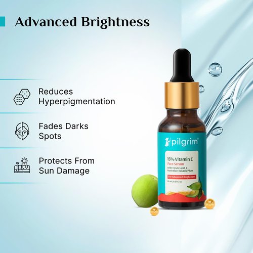 Pilgrim 15% Vitamin C Face Serum - Fragrance-Free Formula with Ferulic Acid & Vitamin E | 0.68 Fl Oz (20ml)