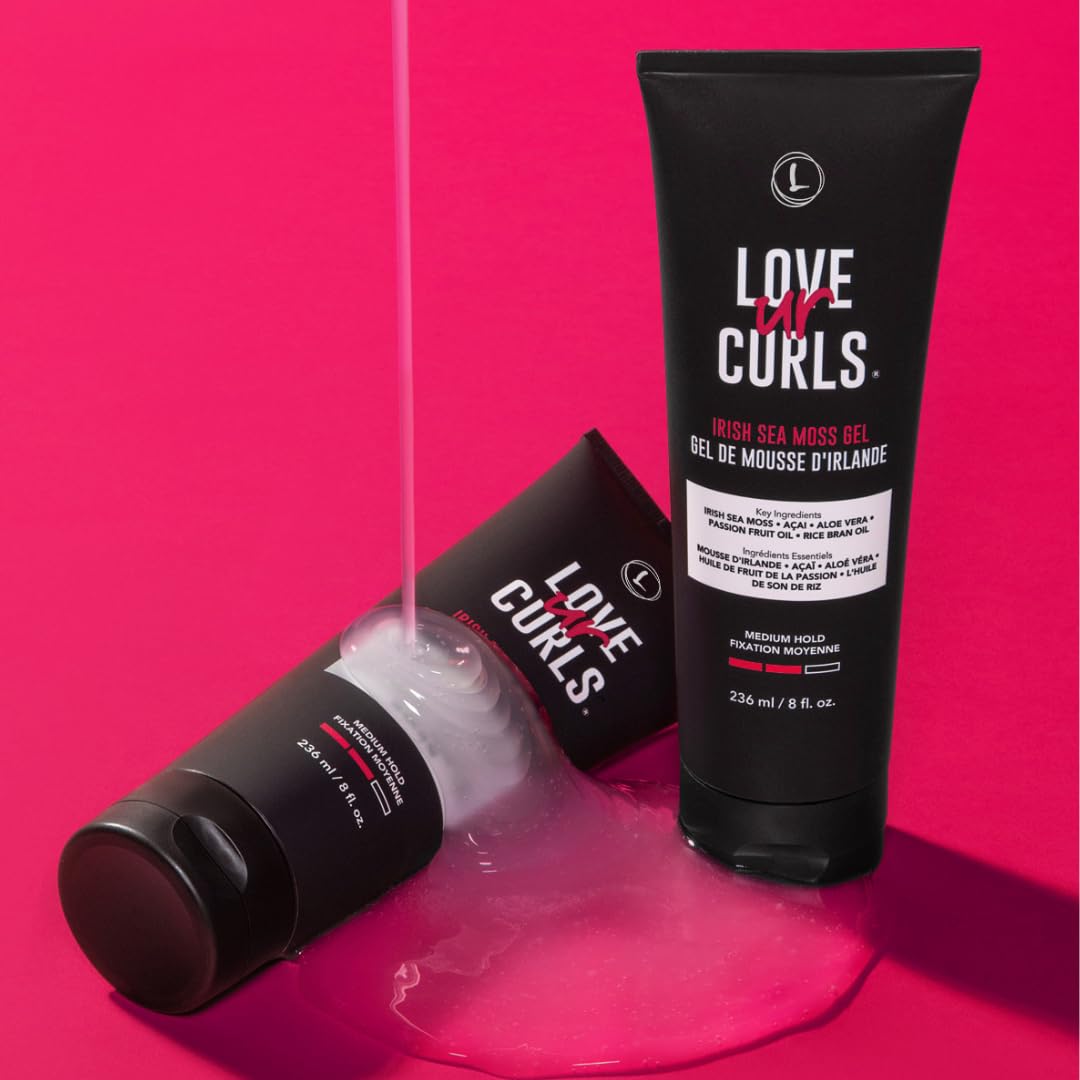 Love Ur Curls Irish Sea Moss Hair Gel, Medium Hold Hair Styling Curling Gel for Defined Curly Hair, Waves & Coils, Vegan, Cruelty Free, 236mL