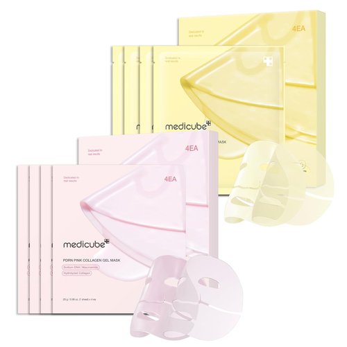 Medicube Color-Changing Jelly Mask Set - Radiant Glow & Even Skin Tone | 4 Salmon DNA PDRN & 4 Kojic Acid Masks
